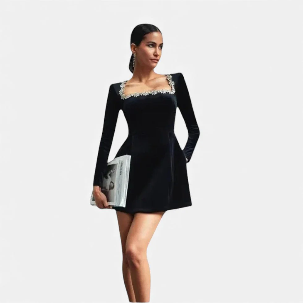 Samt Minikleid mit Ziersteinbesatz - Image 3