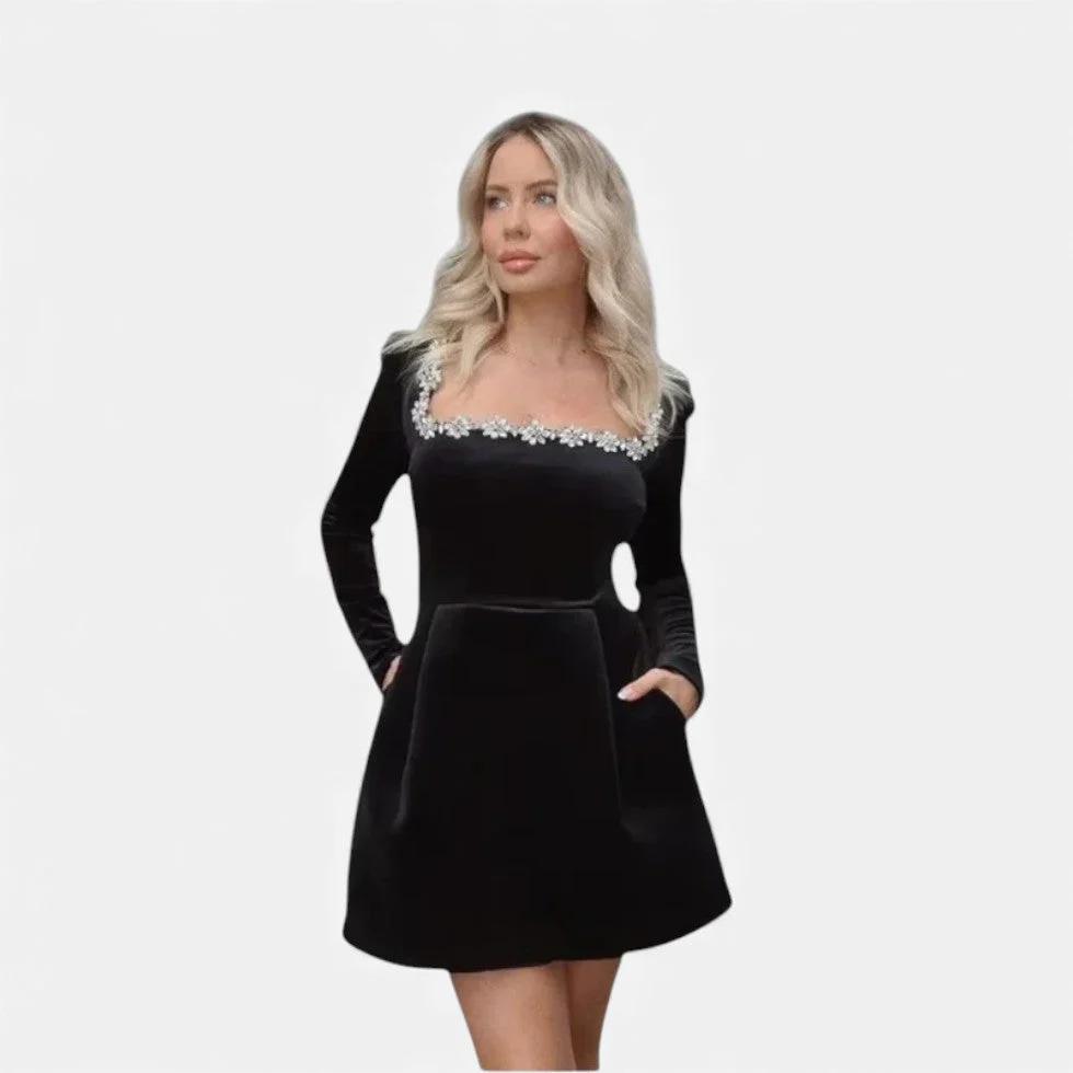Samt Minikleid mit Ziersteinbesatz - Image 9