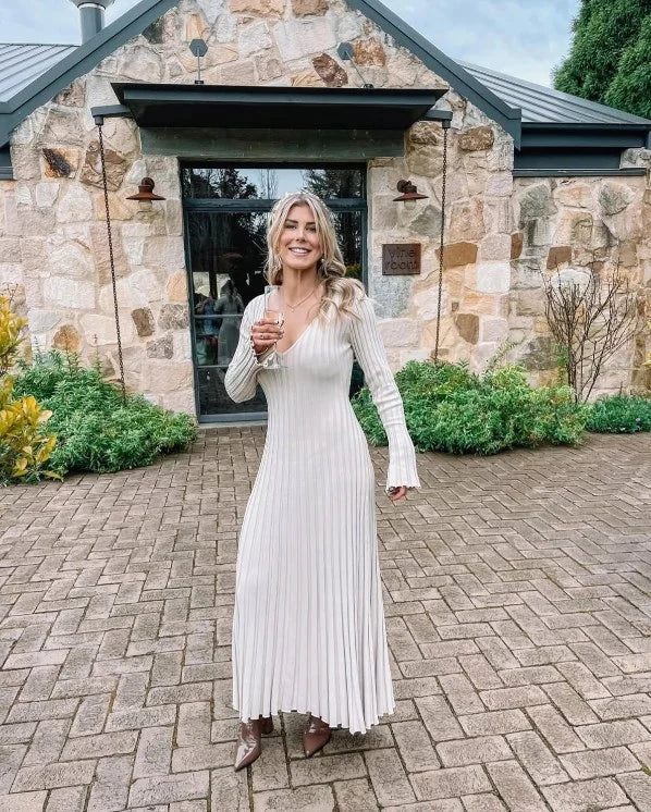 Sara - Herbst Neues Strick-Midikleid mit Ärmeln - Image 10