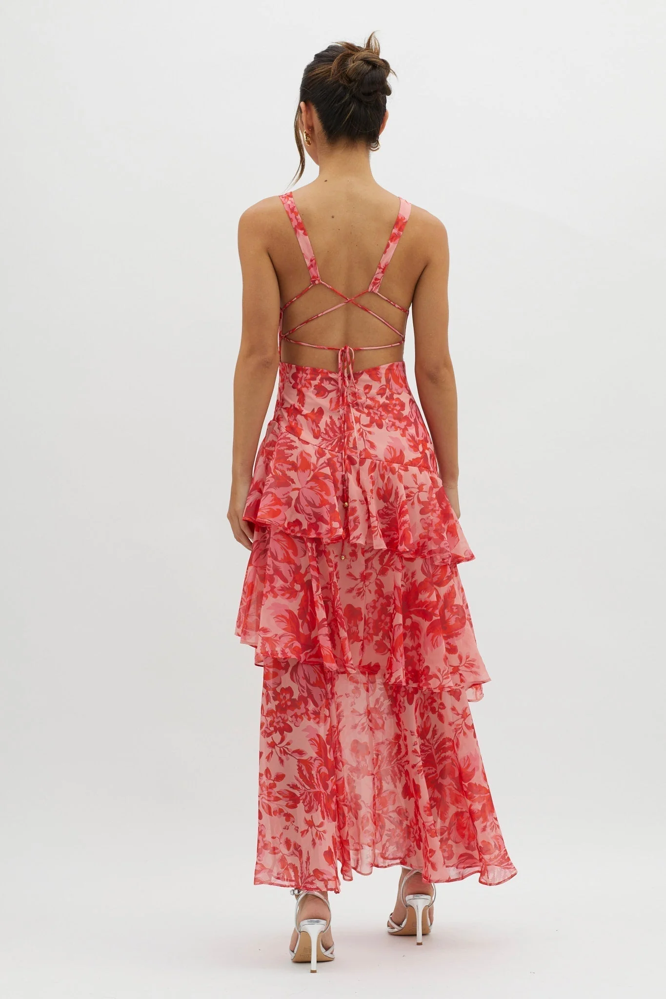 Sarah | Langes Kleid mit V-Ausschnitt und Volants Blume - Image 6