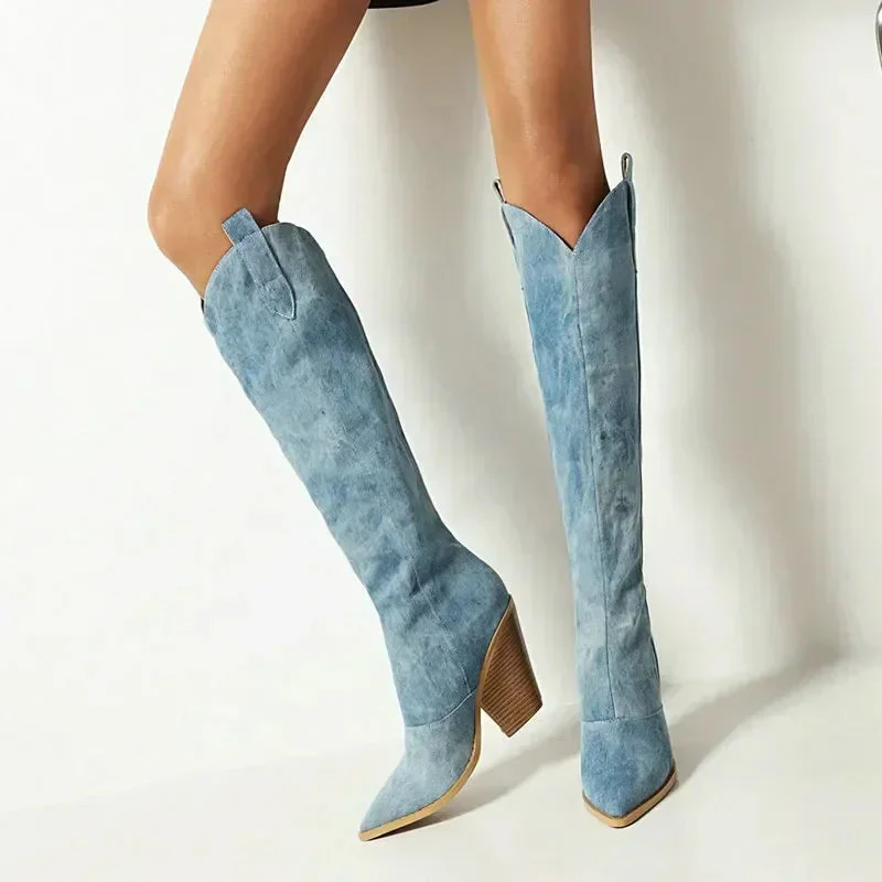 Sarah | Modische Blaue Overknee Stiefel - Image 2
