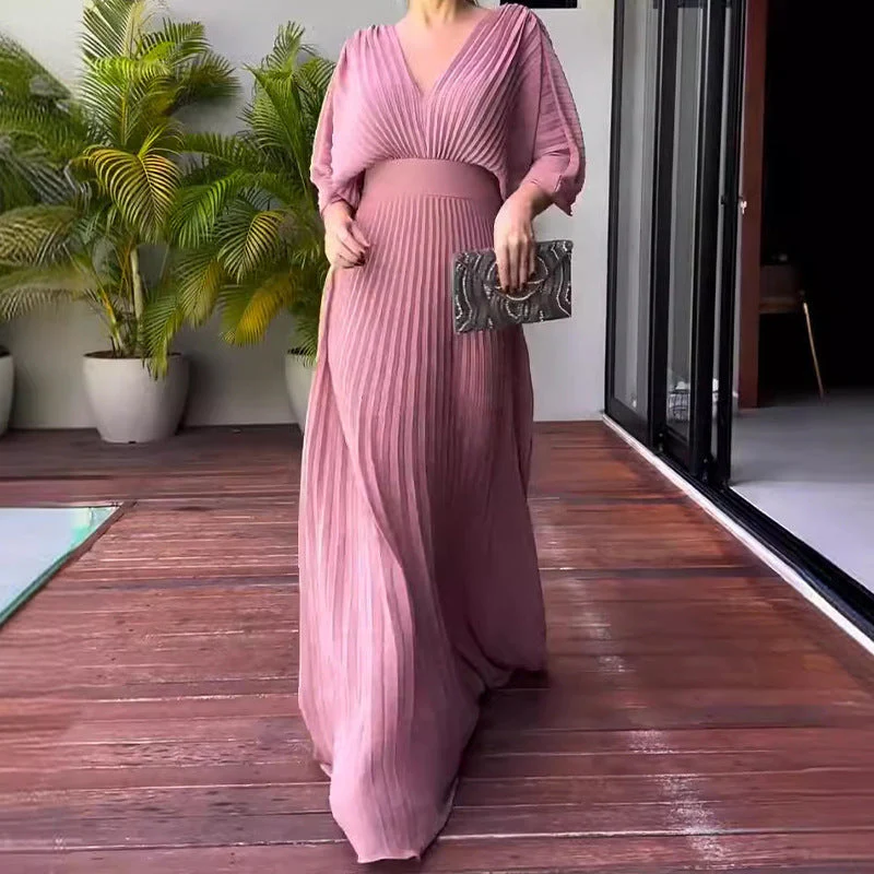 Sassa - V-Ausschnitt Schwebendes Rippkleid