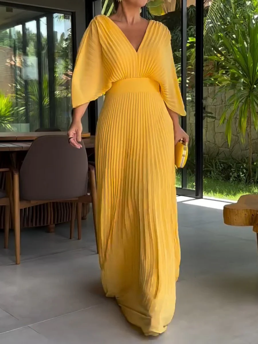 Sassa - V-Ausschnitt Schwebendes Rippkleid - Image 3