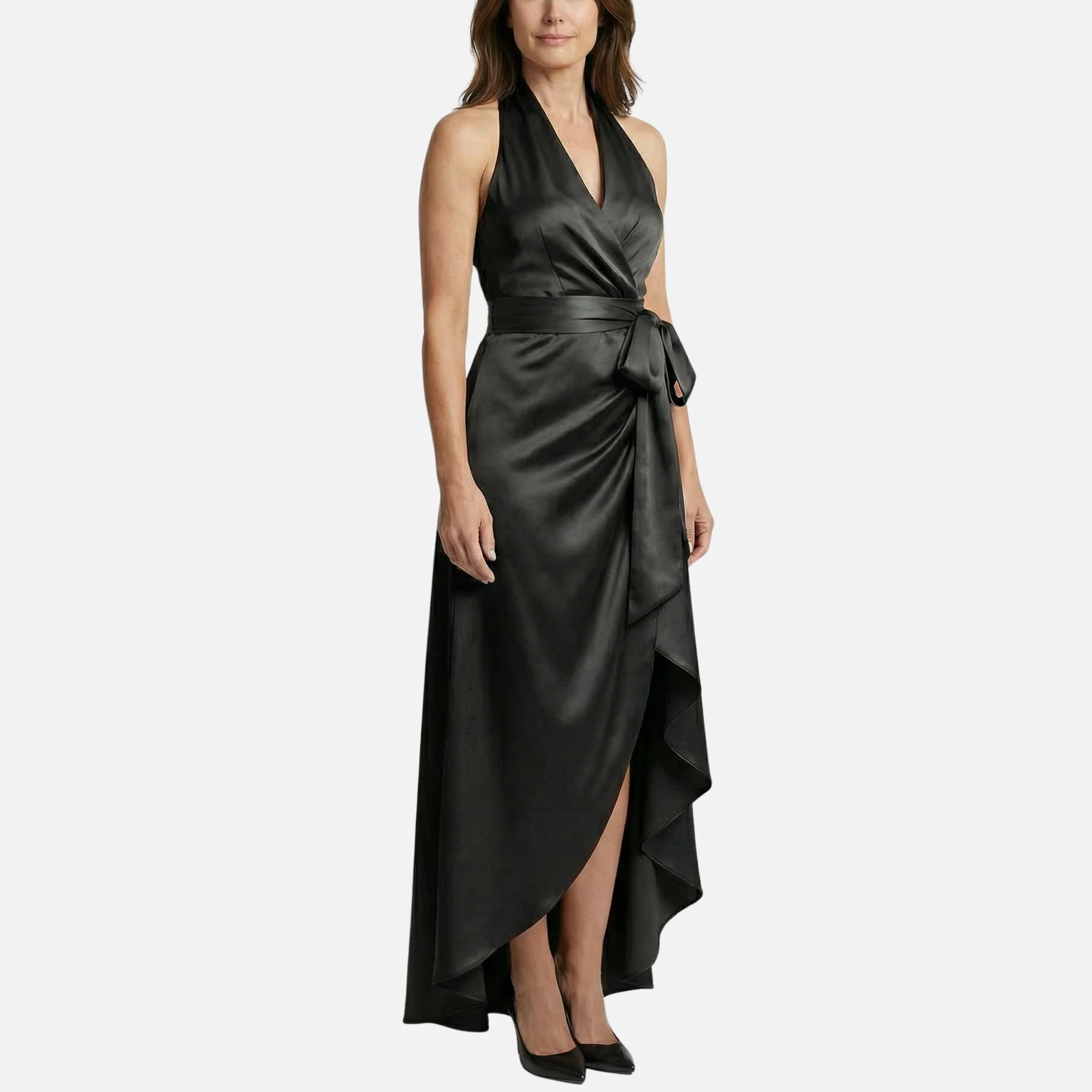 Diana | Damen Satin Wickel Maxikleid Neckholder – Satin Maxi Elegantes Kleid - Image 2