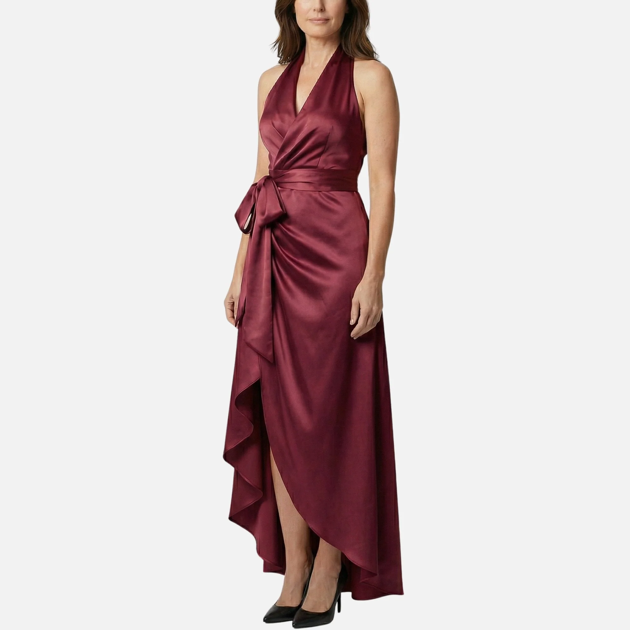 Diana | Damen Satin Wickel Maxikleid Neckholder – Satin Maxi Elegantes Kleid - Image 3