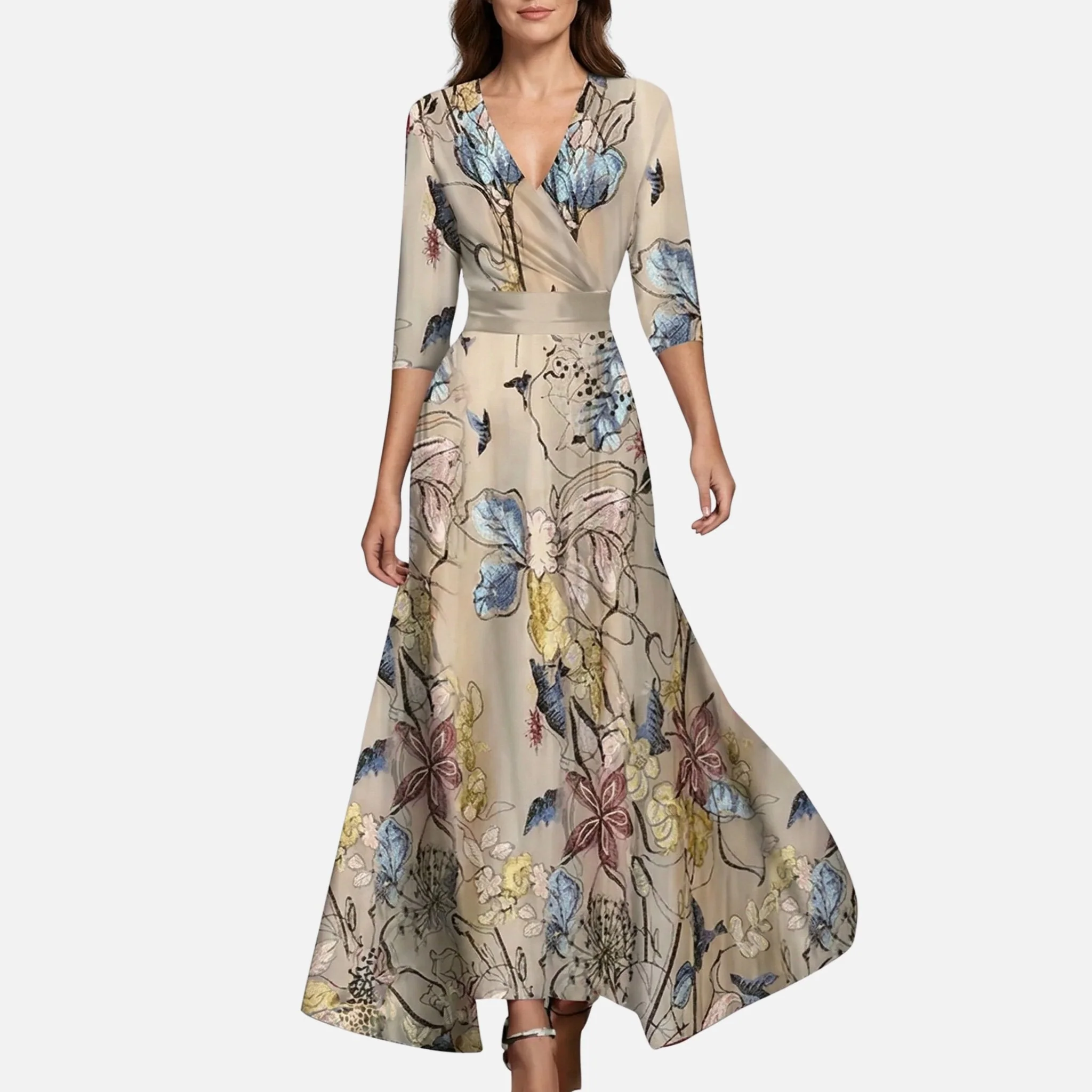 Vera | Damen Satin Wickelkleid V-Ausschnitt Maxilänge – Satin Wickel Maxi - Image 2