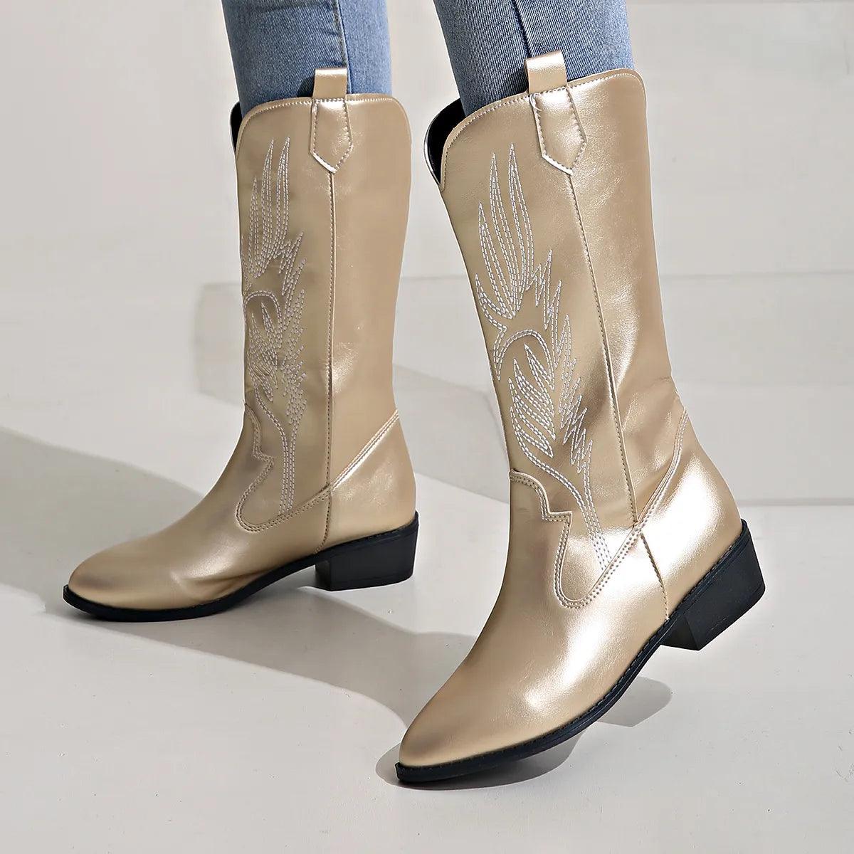Savannah Slip-On Westernstiefel für Frauen – Bequemer Cowboy-Stil bis zur Mitte der Wade - Image 7