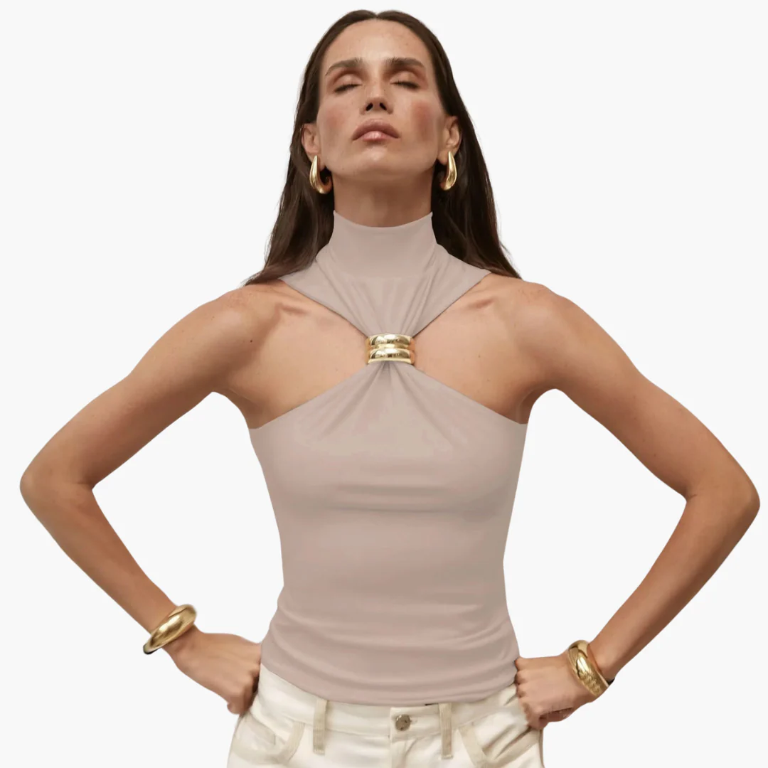 Schicke High Neck Haltertop - für Frauen mit Goldakzent - Image 2