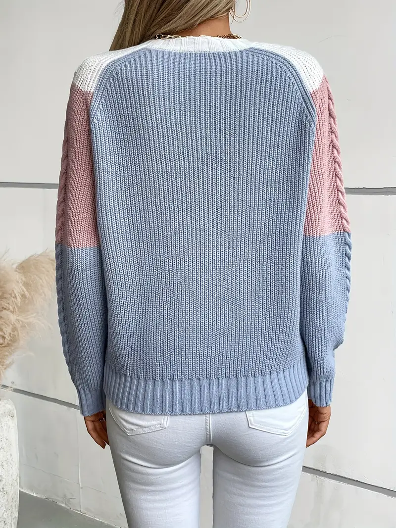 SCHICKER FARBBLOCK RUNDHALS-PULLOVER FÜR DAMEN | MODERNER STIL, BEQUEME PASSFORM