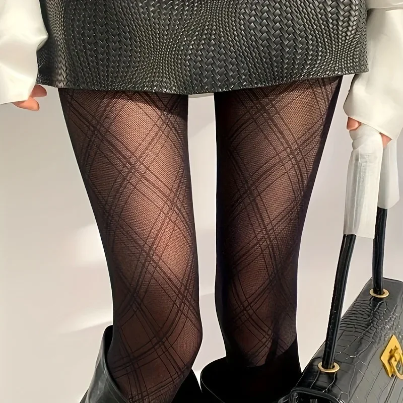 Schwarze Strumpfhose mit Rautenmuster für Damen | Vintage-Stil - Image 4