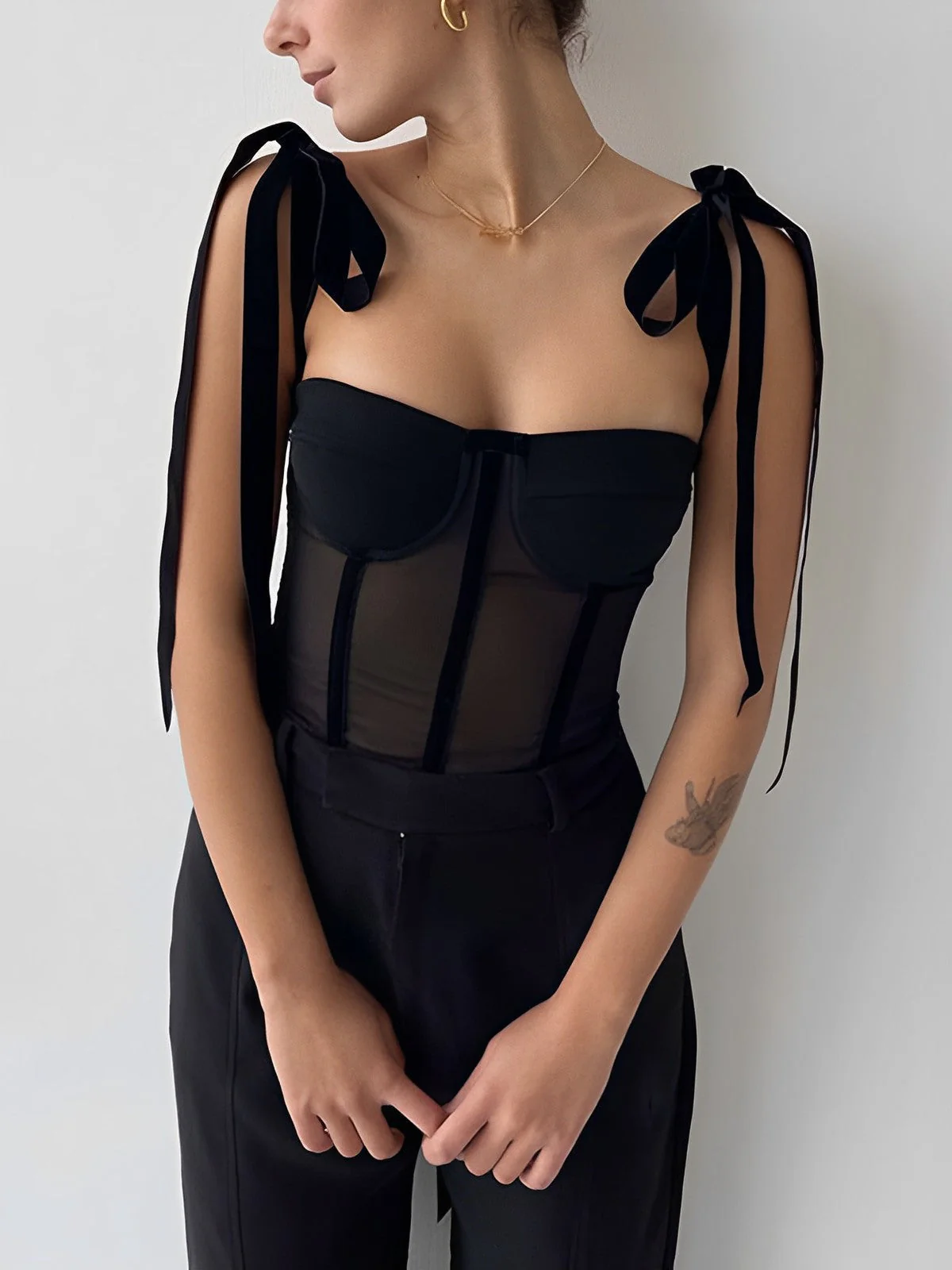 Schwarzes Netzkorsett-Top für Frauen - Image 2