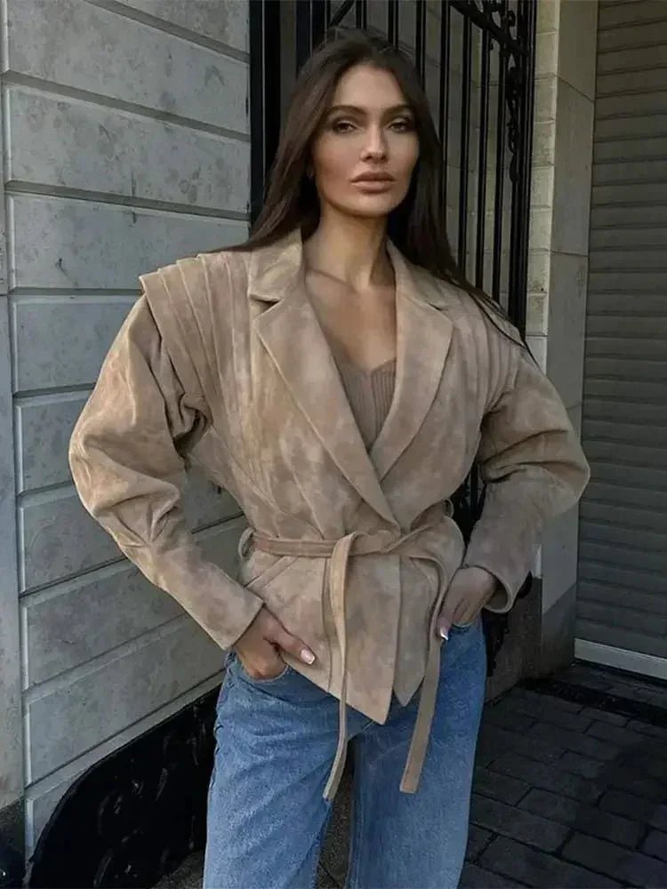 Selena | Damen  V-Ausschnitt Langarm Wildlederjacke - Image 2
