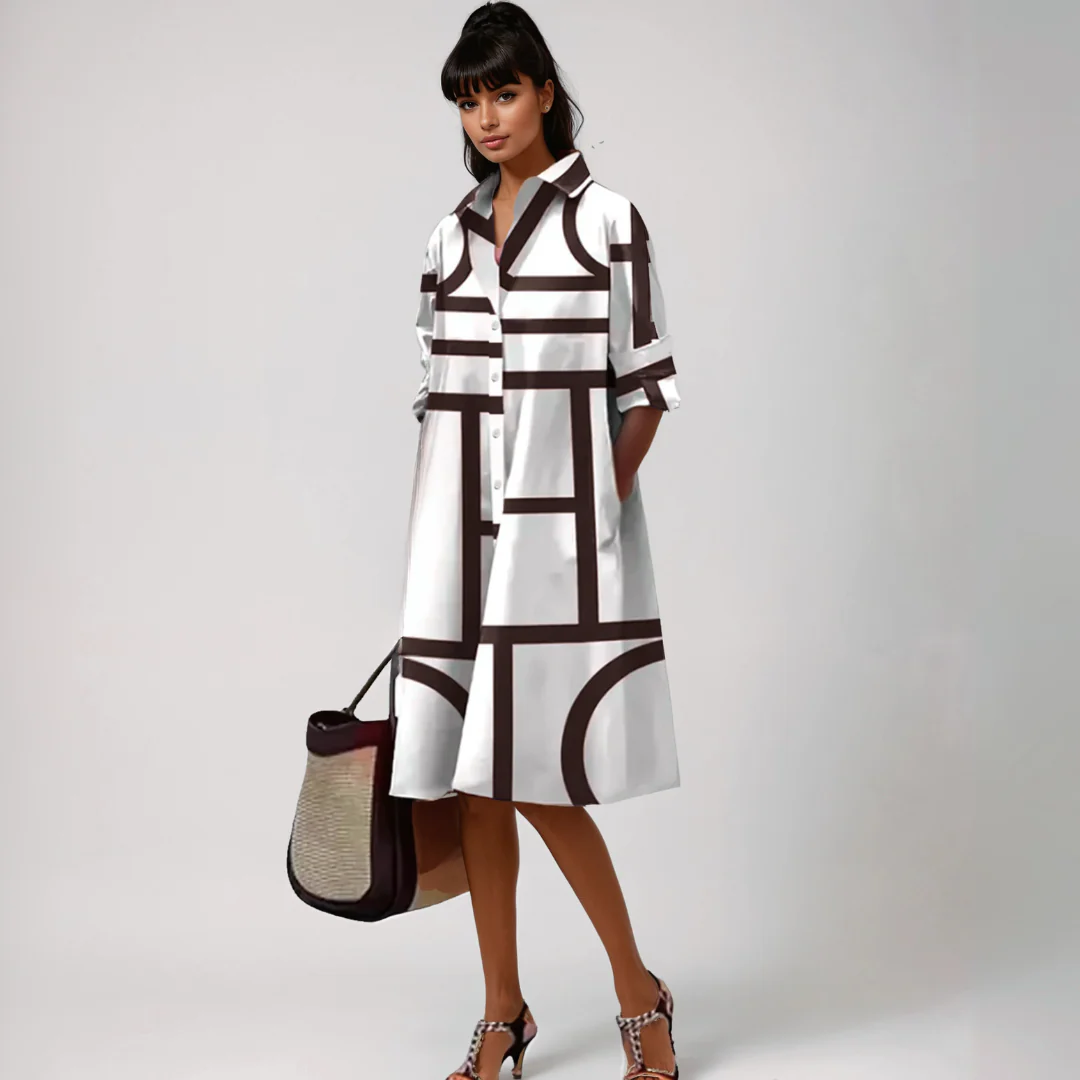 SELENE  | Geometrisch gemustertes Midikleid