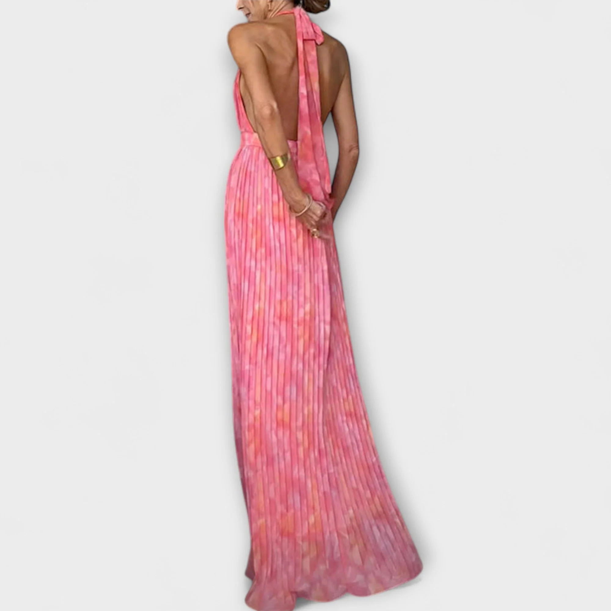 Seraphina - Schickes Halter Neck V-Ausschnitt Plissiertes Maxikleid - Image 3