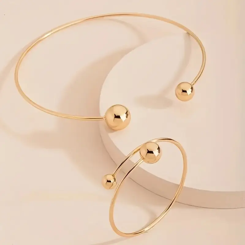 Set aus minimalistischen Gold-Halsband und Armreifen - Image 2