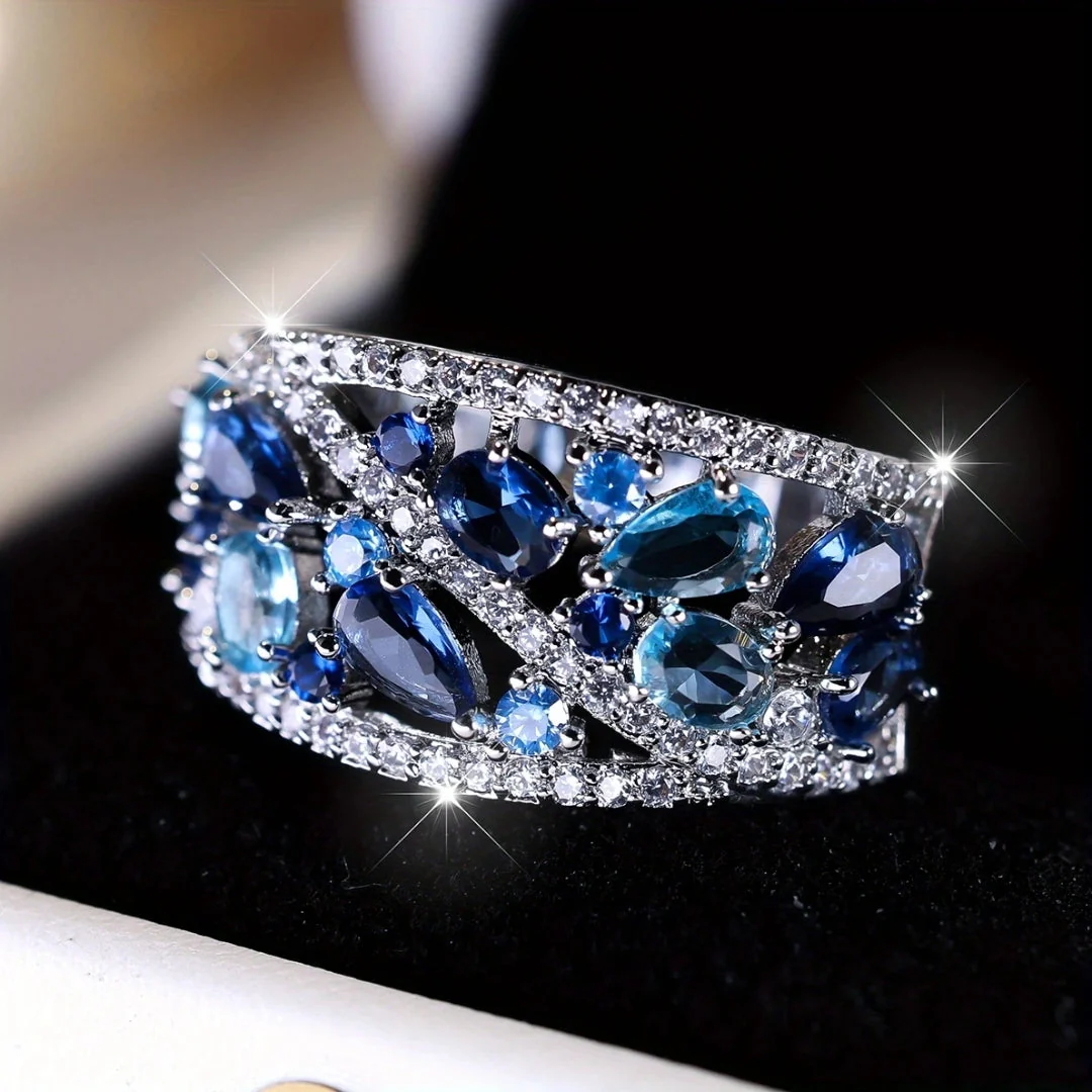 Silber Blau Glänzend Vintage Ring