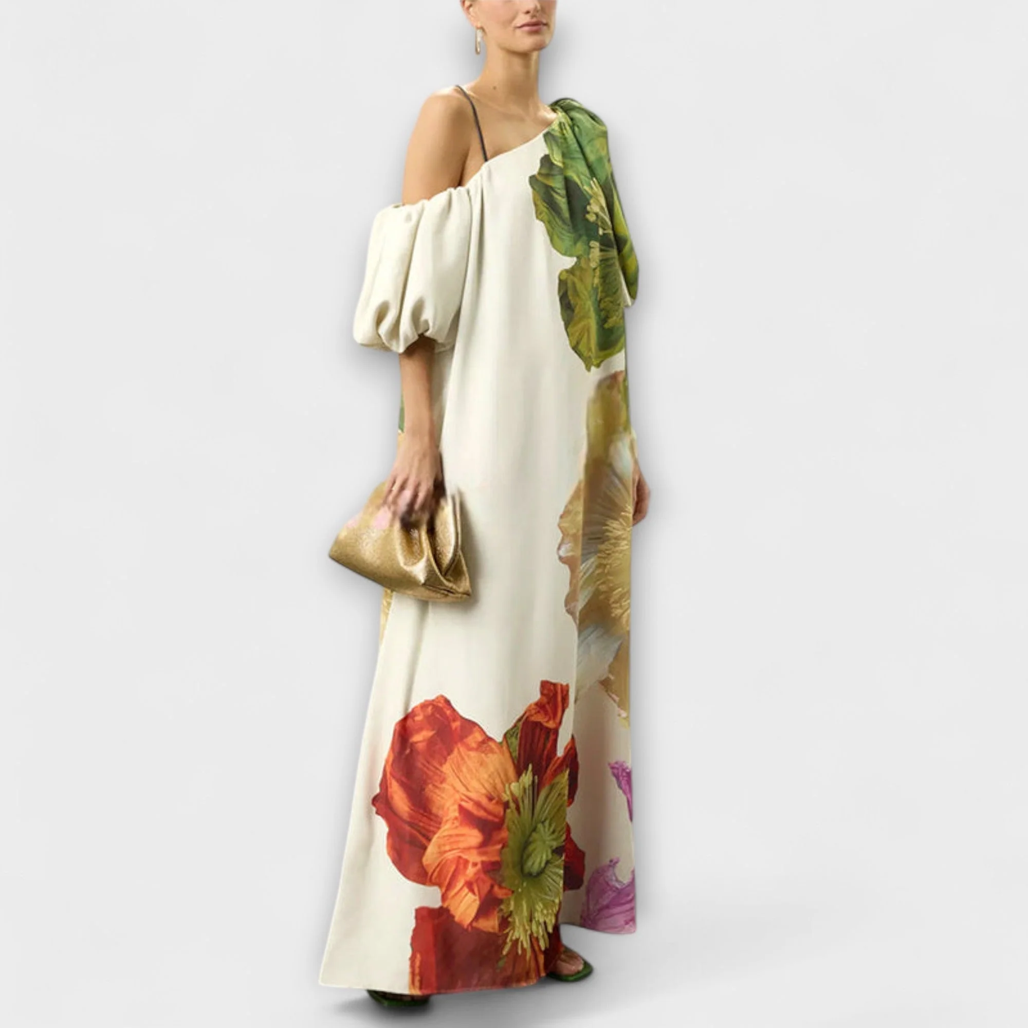 Skylar - Floral Print Maxi Dress with Asymmetrical Neckline and Puff Sleeves - Image 3