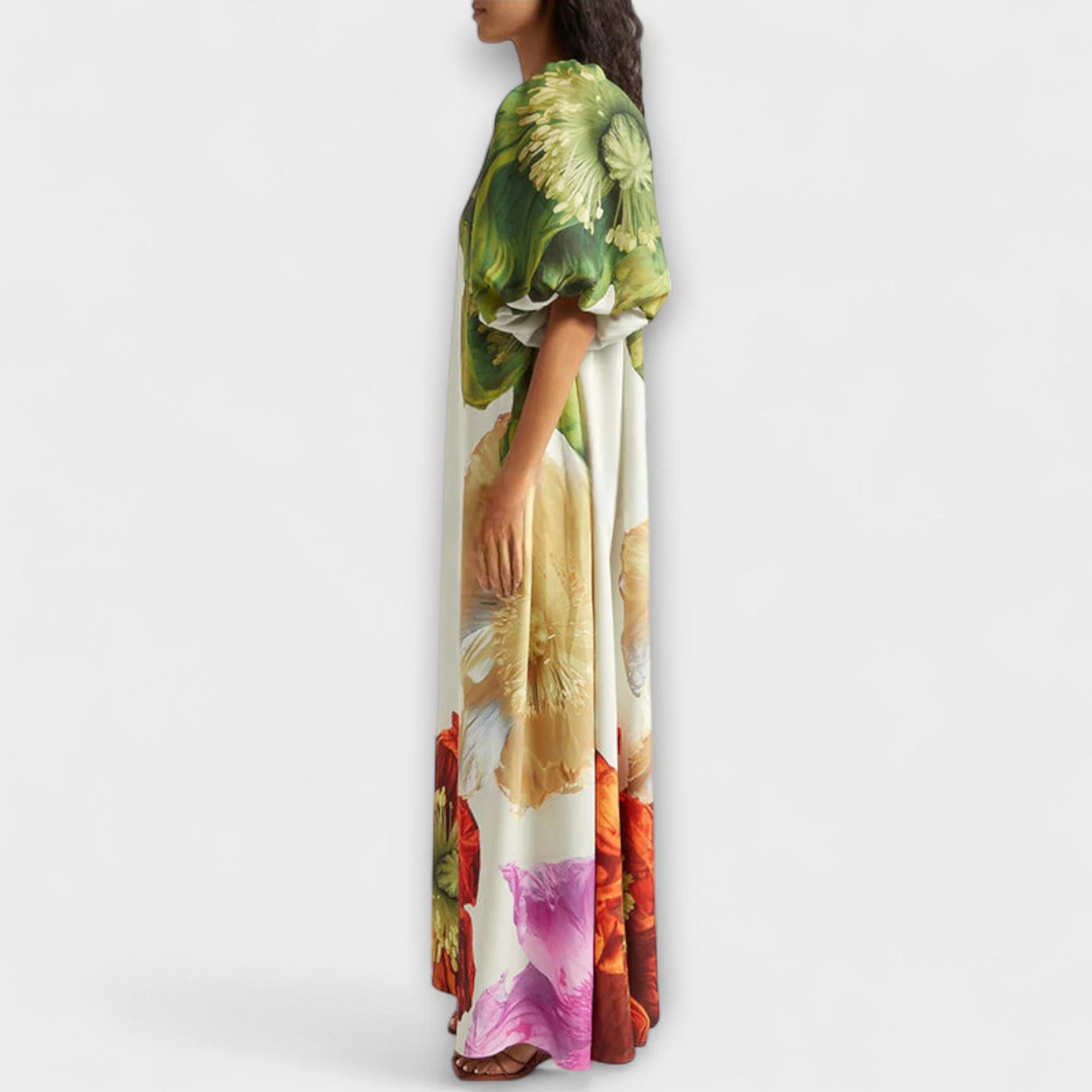 Skylar - Floral Print Maxi Dress with Asymmetrical Neckline and Puff Sleeves - Image 4