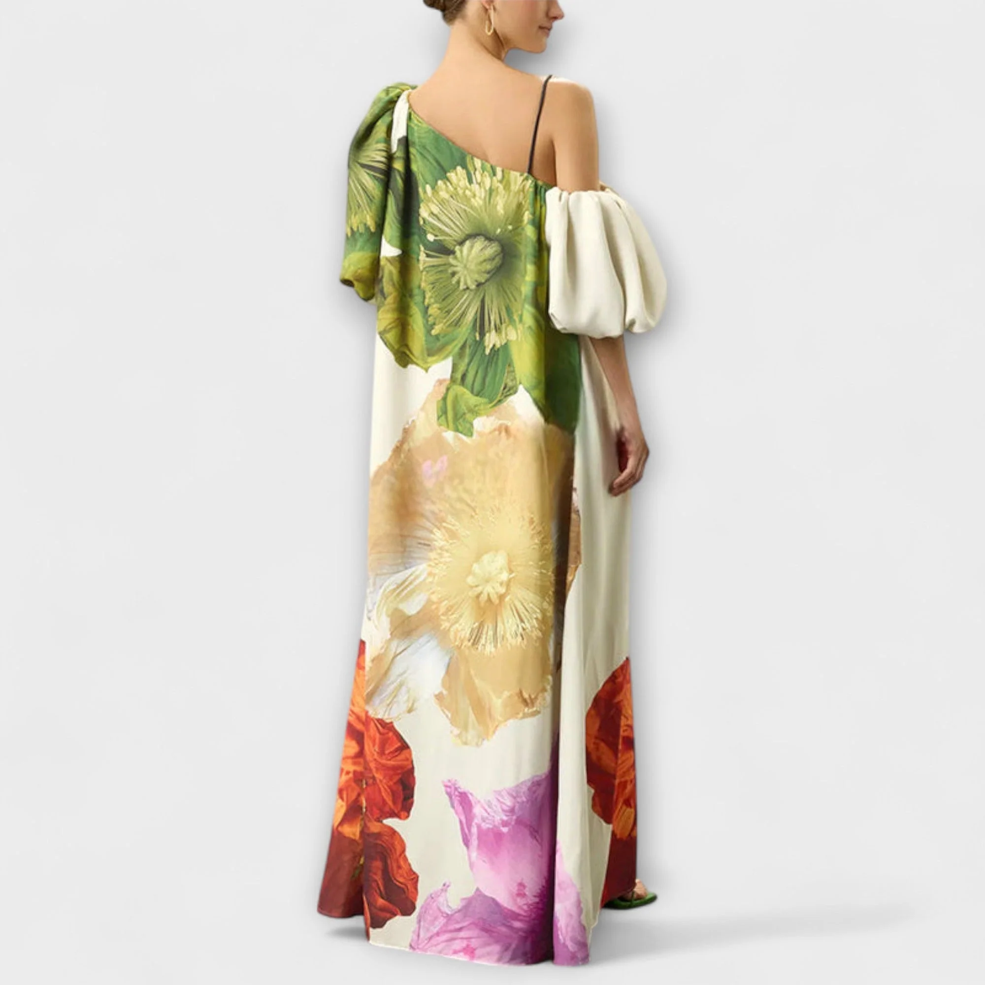 Skylar - Floral Print Maxi Dress with Asymmetrical Neckline and Puff Sleeves - Image 5