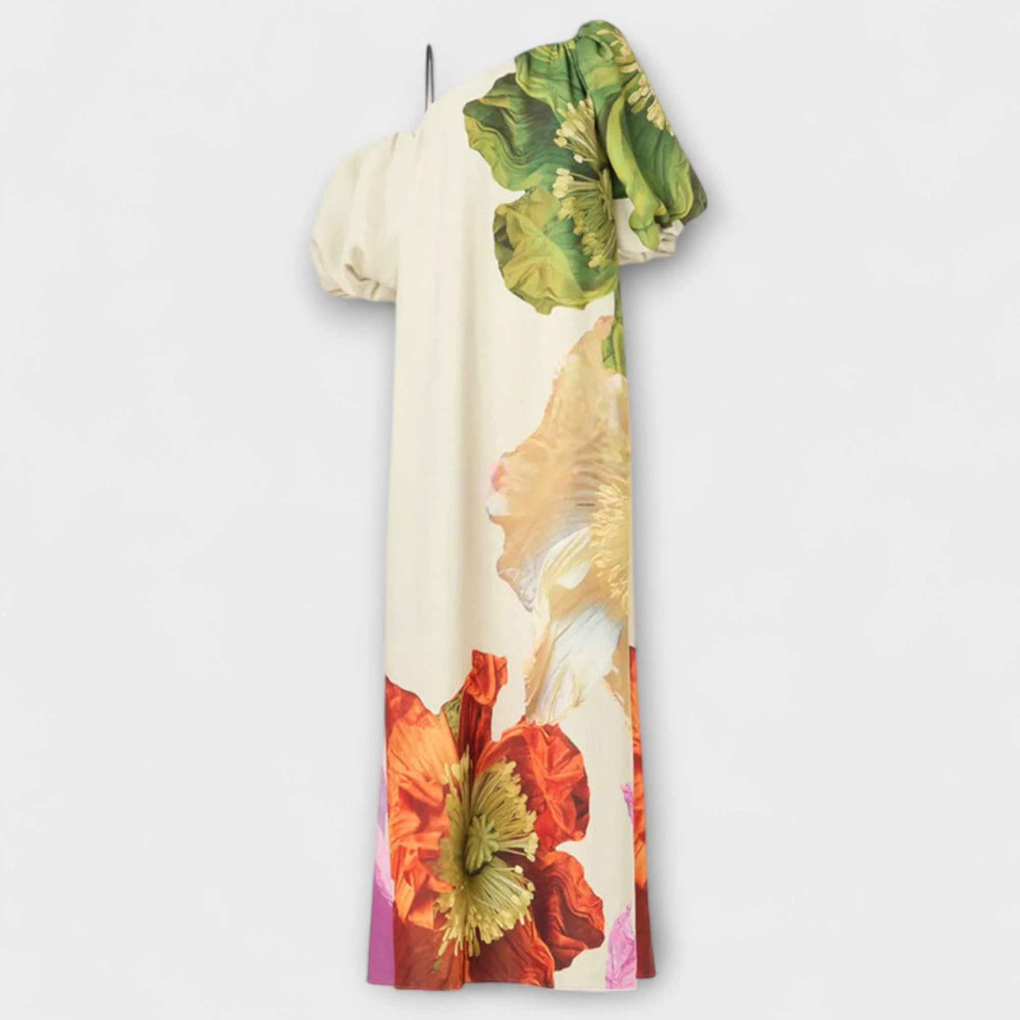 Skylar - Floral Print Maxi Dress with Asymmetrical Neckline and Puff Sleeves - Image 6