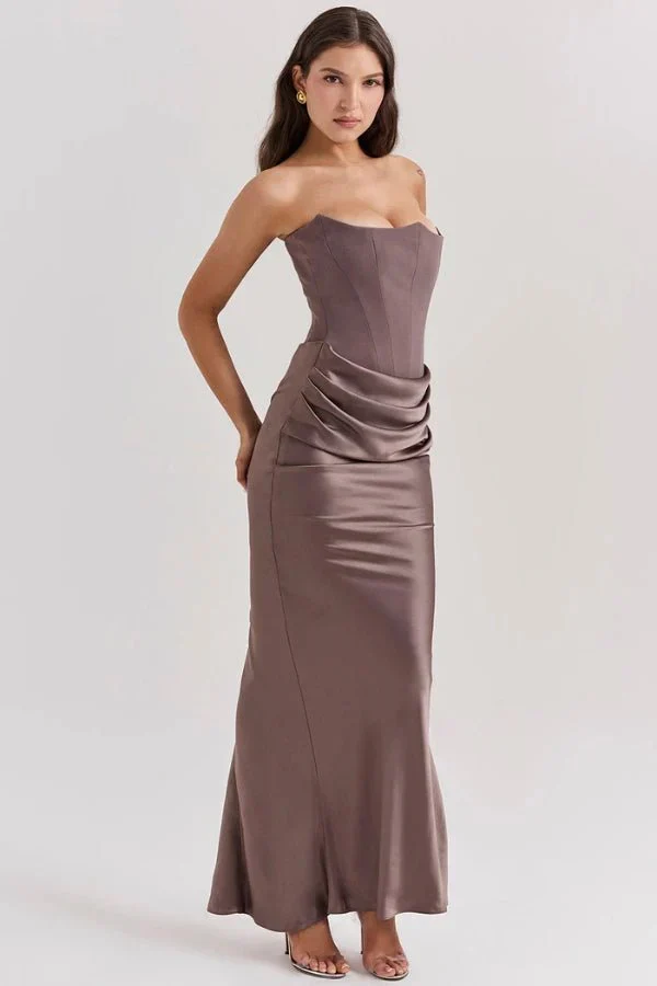 Sabrina | Damen Trägerloses Korsett Maxikleid Satin – Satin Korsett Maxi 2026