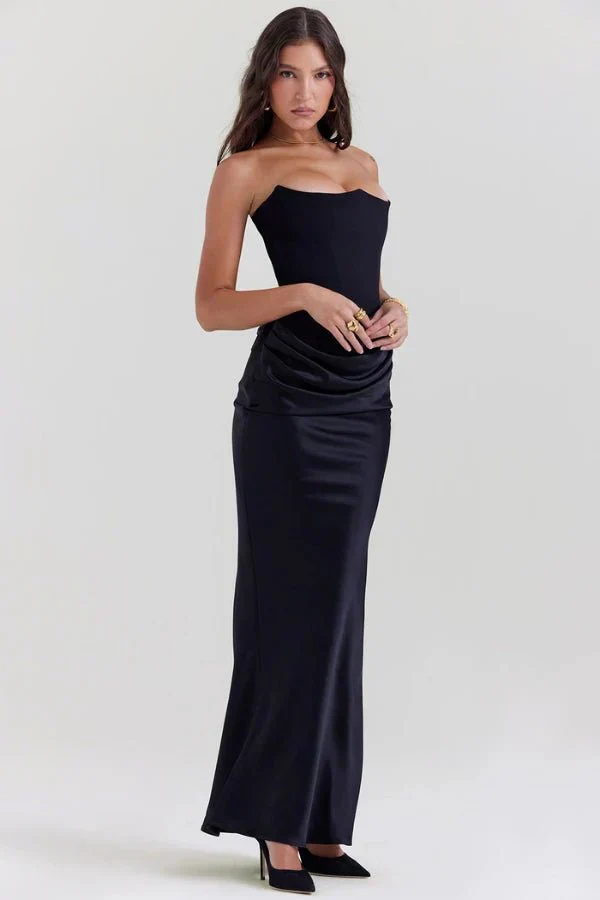Sabrina | Damen Trägerloses Korsett Maxikleid Satin – Satin Korsett Maxi 2026 - Image 13