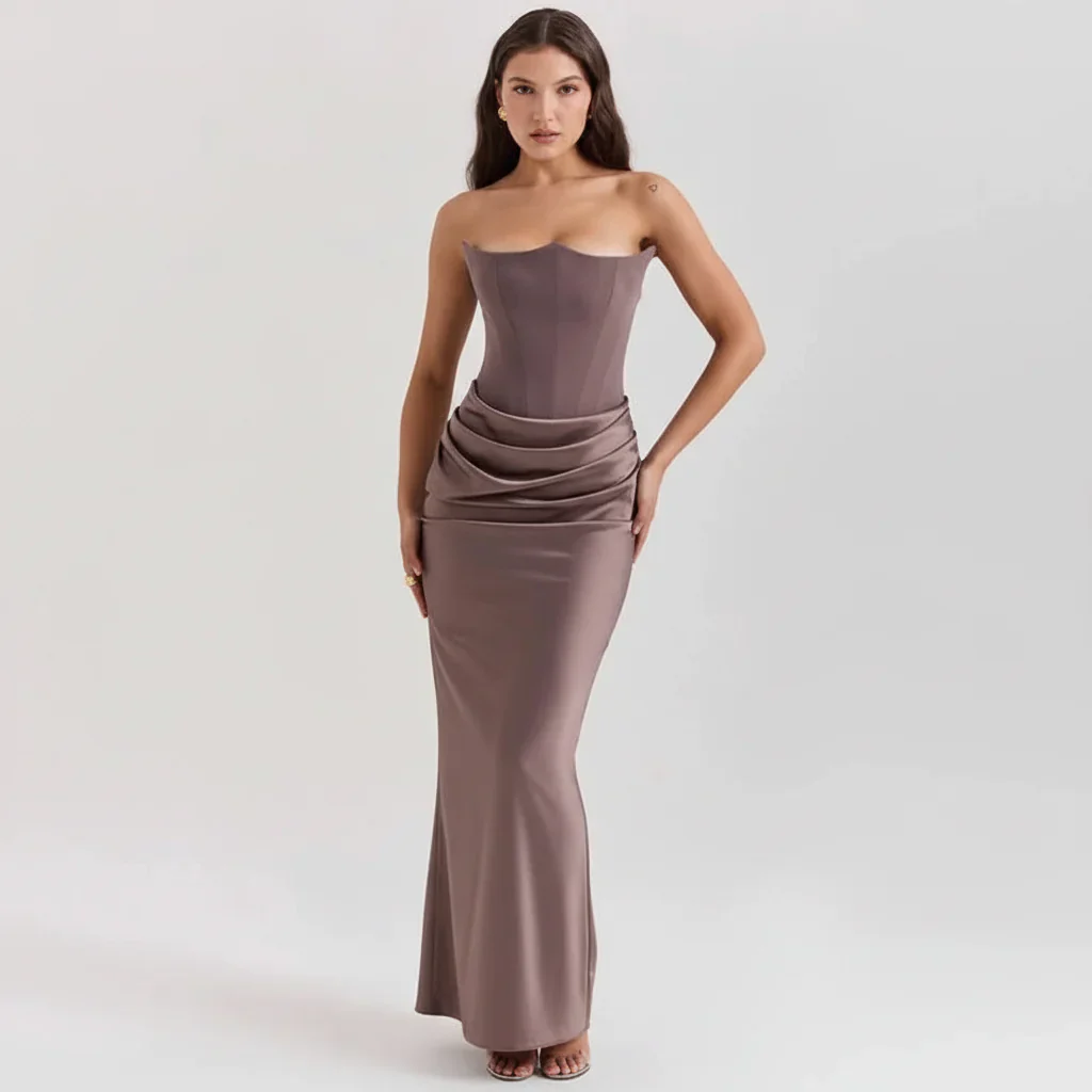 Sabrina | Damen Trägerloses Korsett Maxikleid Satin – Satin Korsett Maxi 2026 - Image 31
