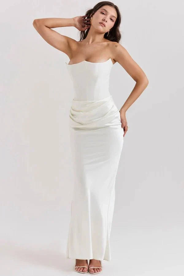 Sabrina | Damen Trägerloses Korsett Maxikleid Satin – Satin Korsett Maxi 2026 - Image 6