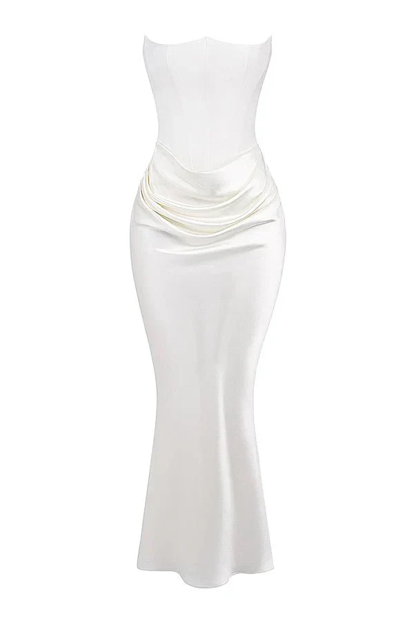Sabrina | Damen Trägerloses Korsett Maxikleid Satin – Satin Korsett Maxi 2026 - Image 8