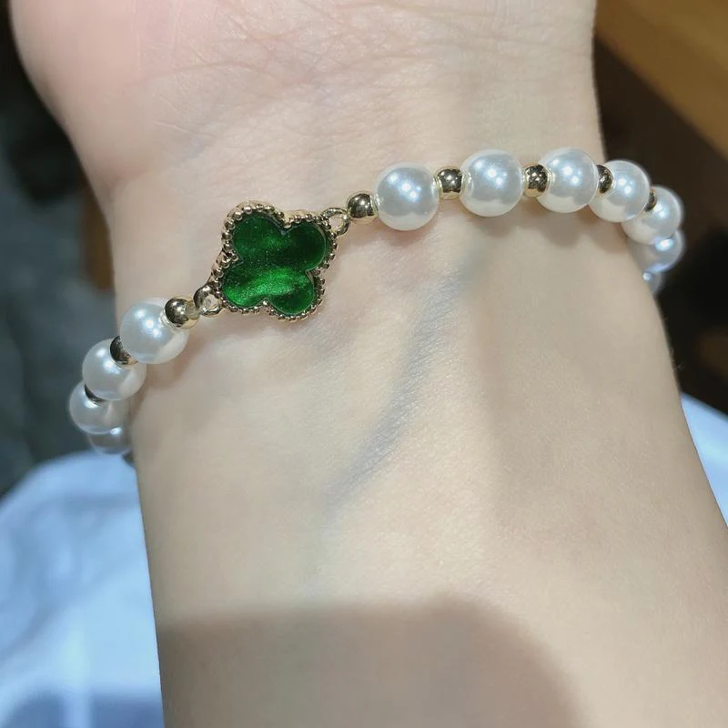 Smaragd Kleeblatt Perlenarmband - Image 4