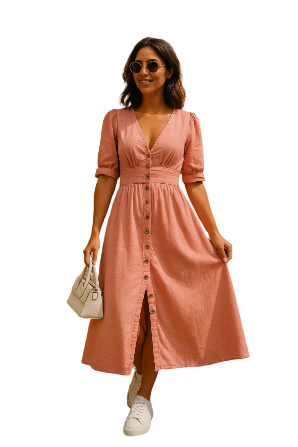 Solène Zeitgenössisches Langarmkleid mit Knöpfen - Image 4
