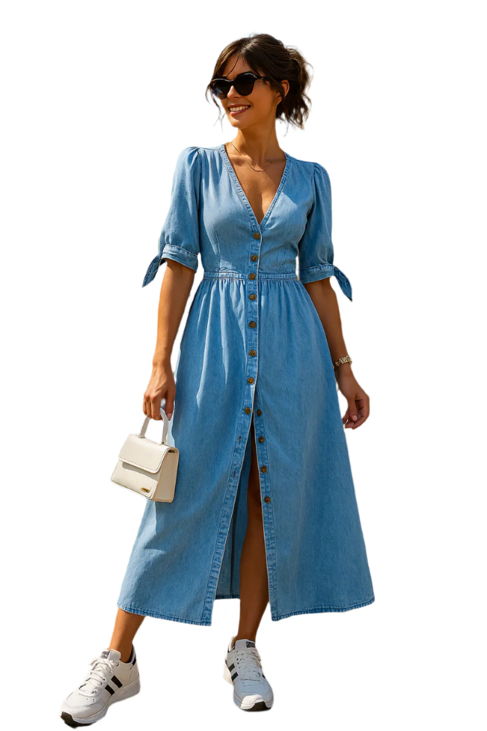 Solène Zeitgenössisches Langarmkleid mit Knöpfen - Image 5