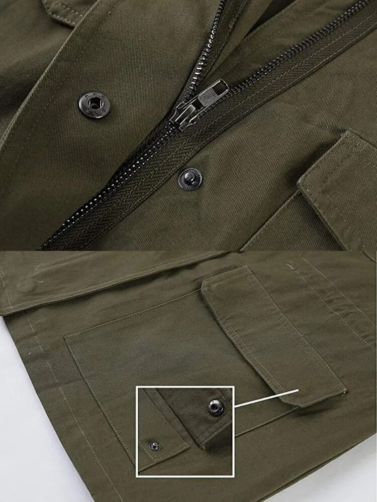 Solide Stehkragen Langarmtaschen Jacke - Image 2