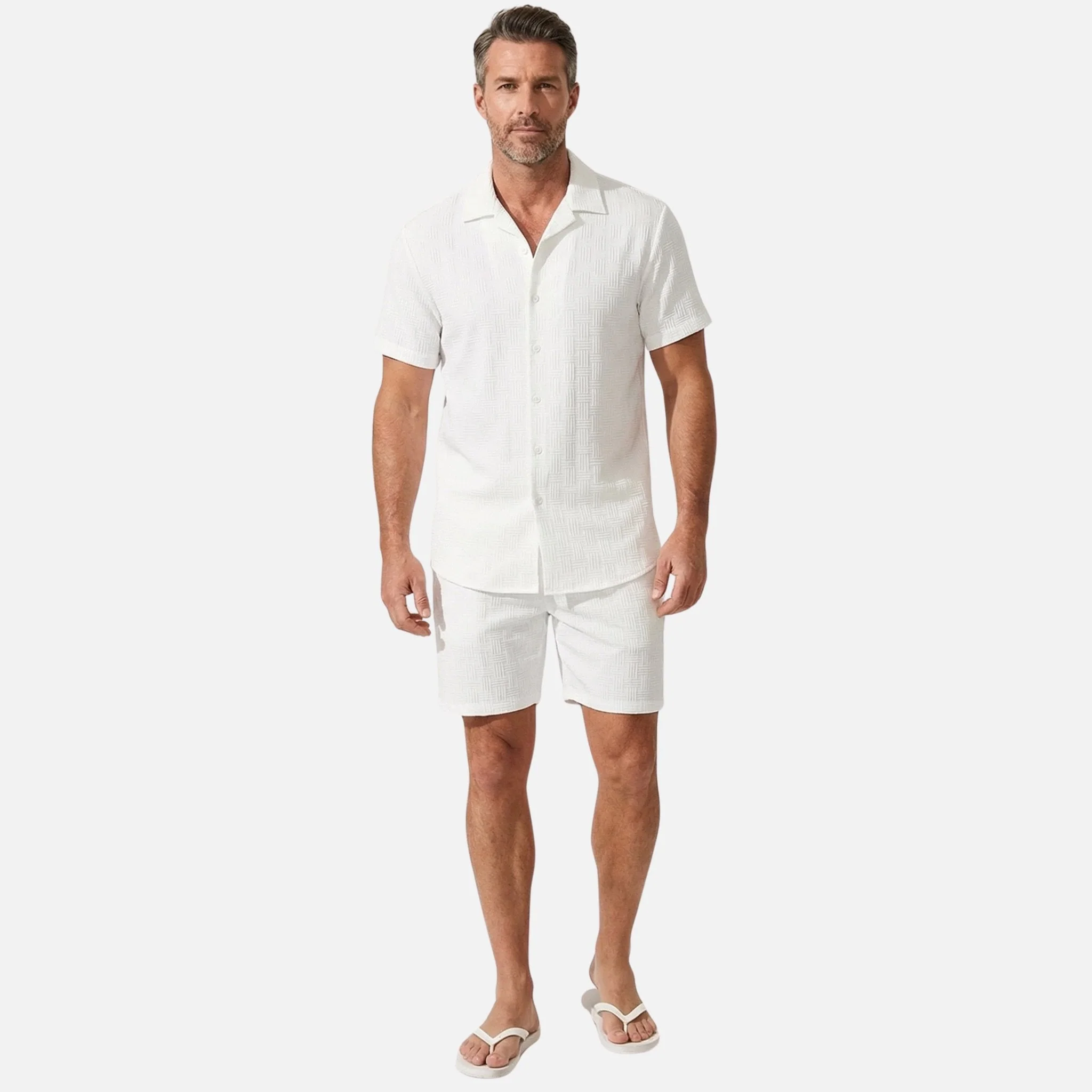 Lars | Herren Sommerlicher Baumwoll-Zweiteiler Gemustert Slim Fit – Baumwoll Set