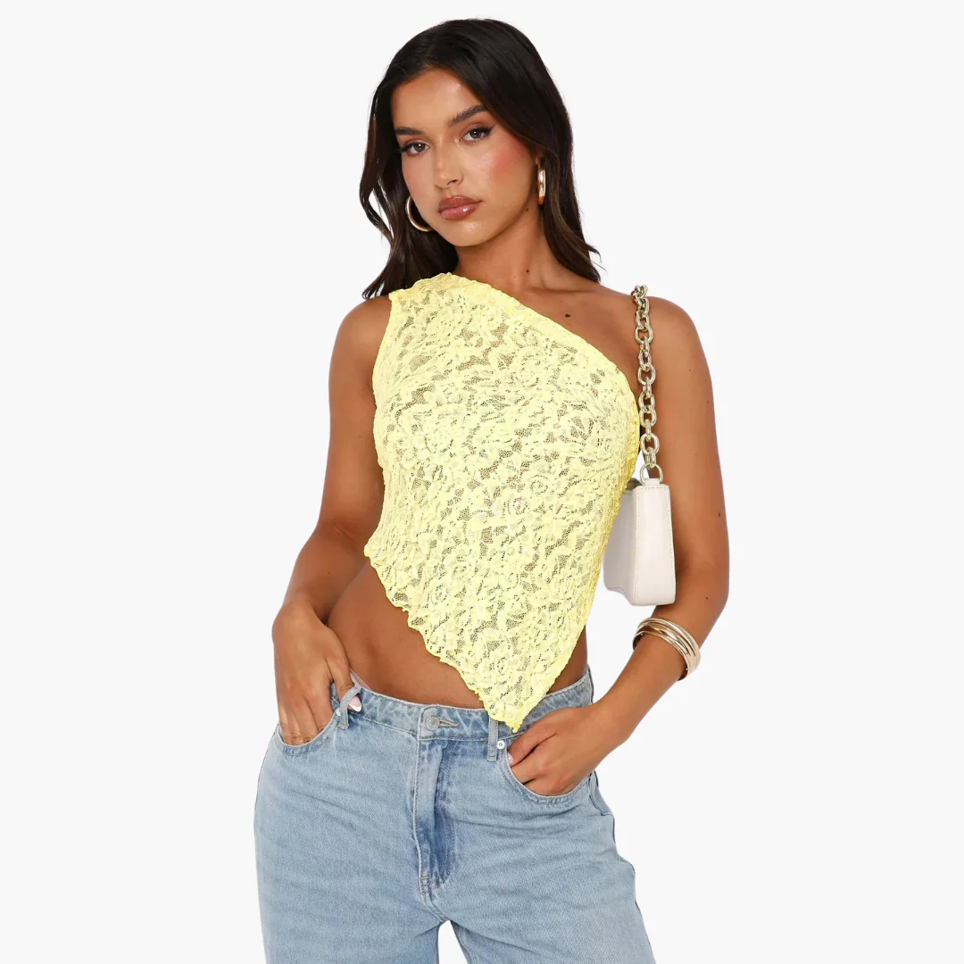 Spitzen One Shoulder Top für Damen – Asymmetrischer Trendlook - Image 2