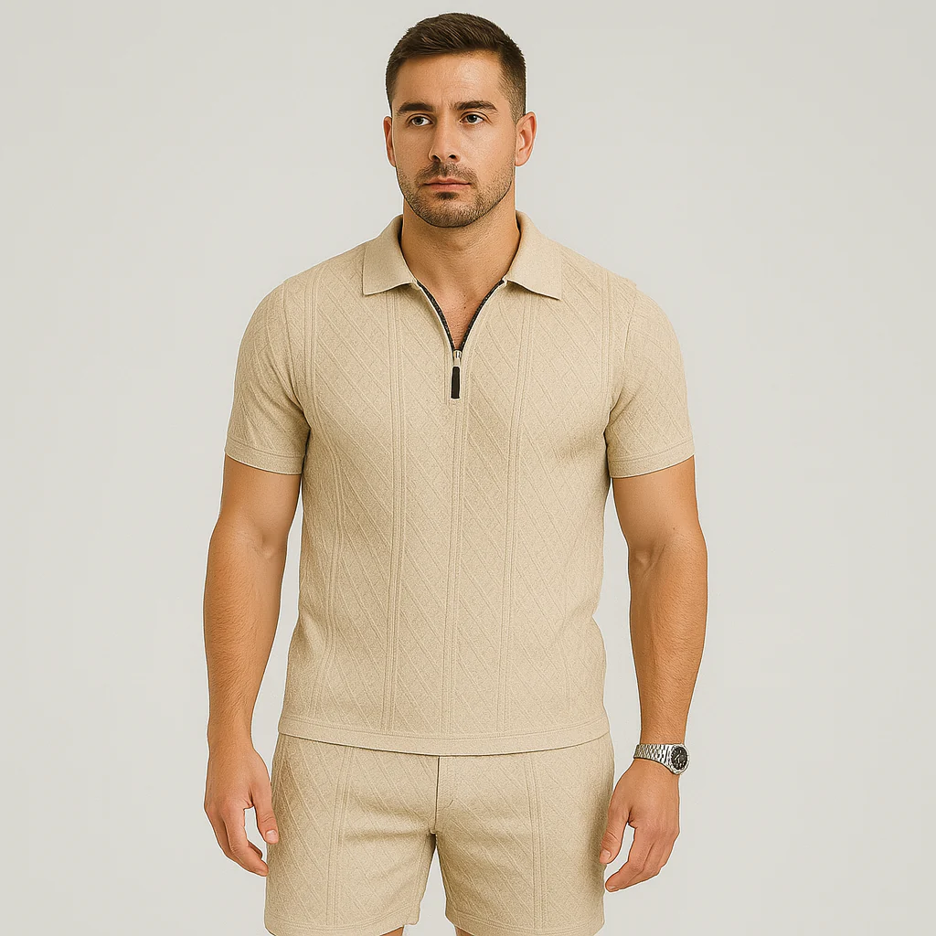 Sportliches 2-teiliges Herren-Set – Atmungsaktives, schnelltrocknendes Wendehemd und Jacquard-Shorts - Image 2