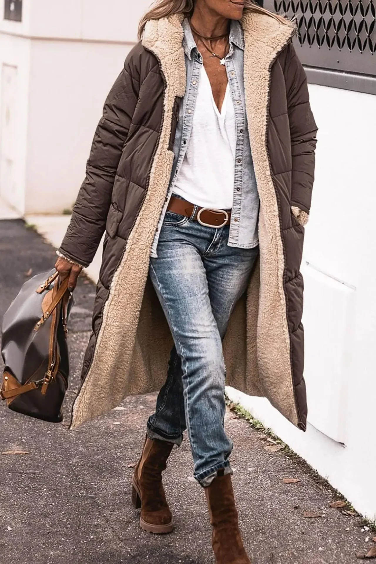 Stilvoller langer Mantel für Damen, Teddy Coat - Image 10