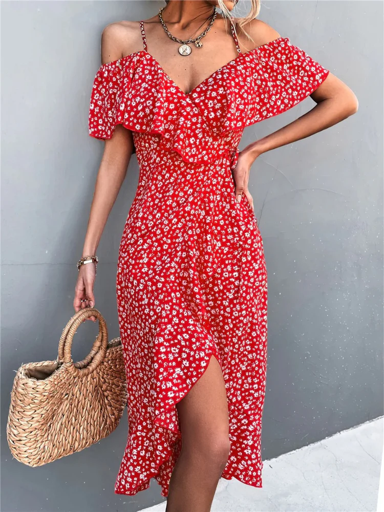 Stilvolles geblümtes Sommerkleid für Damen | Midi