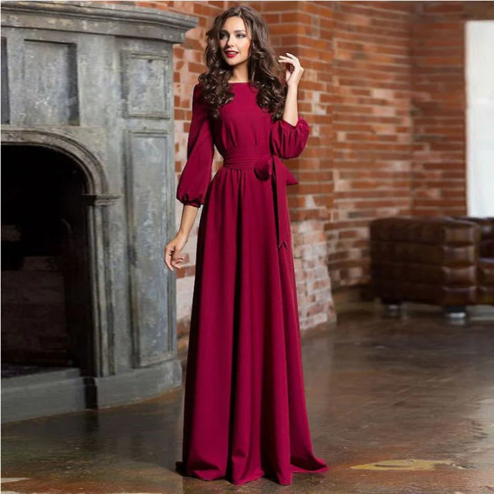 Stilvolles Langarm-Hochzeitsgastkleid für Damen | Maxi - Image 3