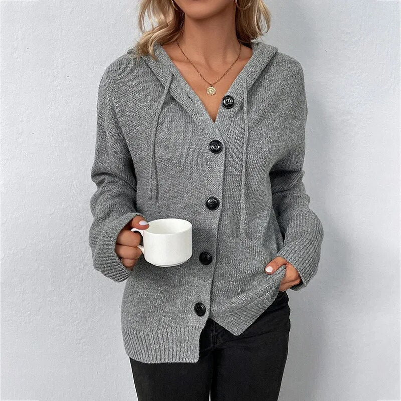 Strickjacke mit Kapuze und Knopfleiste - Image 2