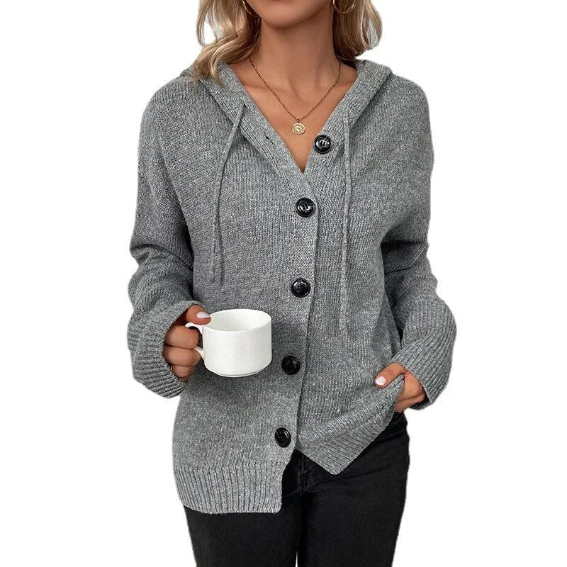 Strickjacke mit Kapuze und Knopfleiste - Image 4
