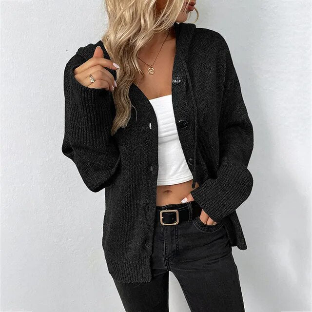 Strickjacke mit Kapuze und Knopfleiste - Image 5