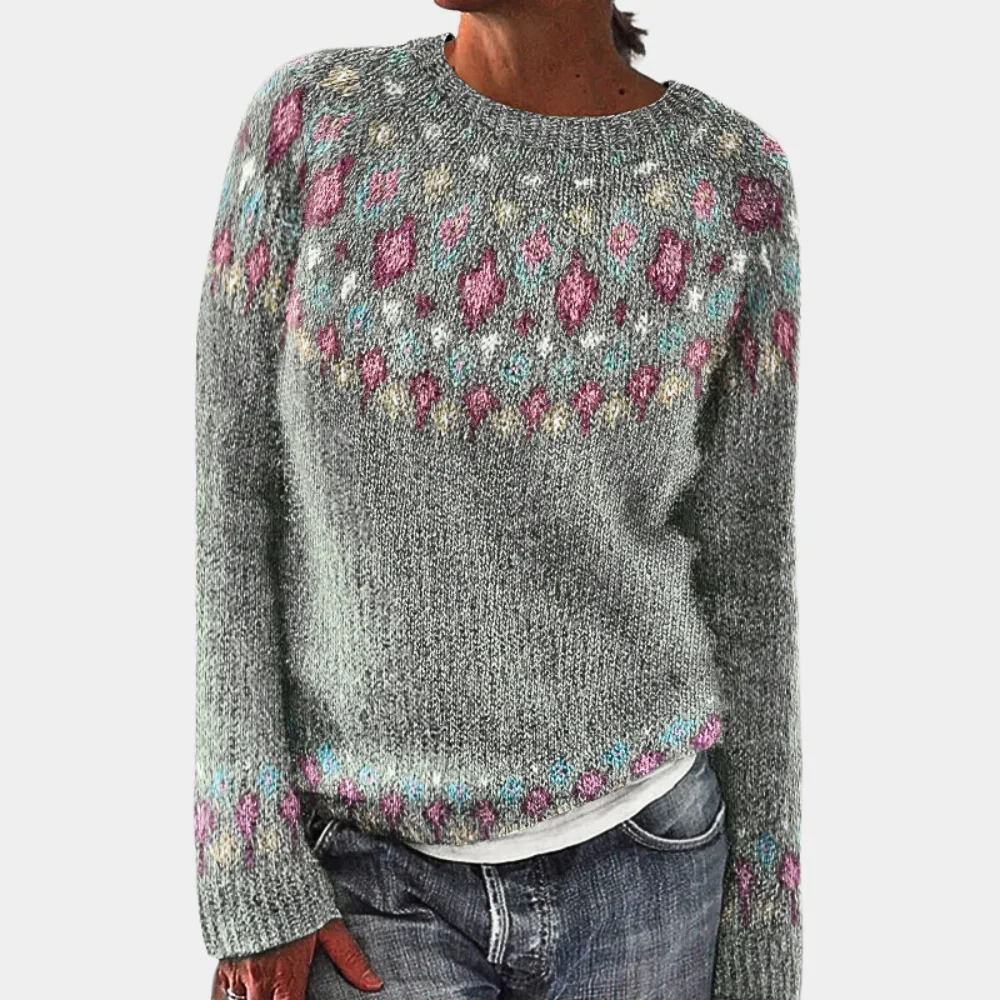 Strickpullover Damen Gemustert Rundhals | Warm & Bunt - Image 3
