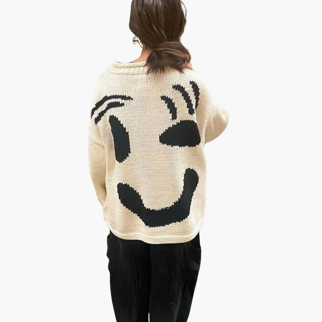 Strickpullover für Damen - mit Oversize-Passform und Smiley-Motiv - Image 2