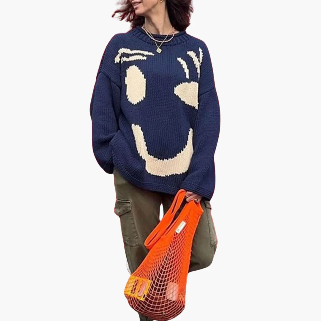 Strickpullover für Damen - mit Oversize-Passform und Smiley-Motiv - Image 4
