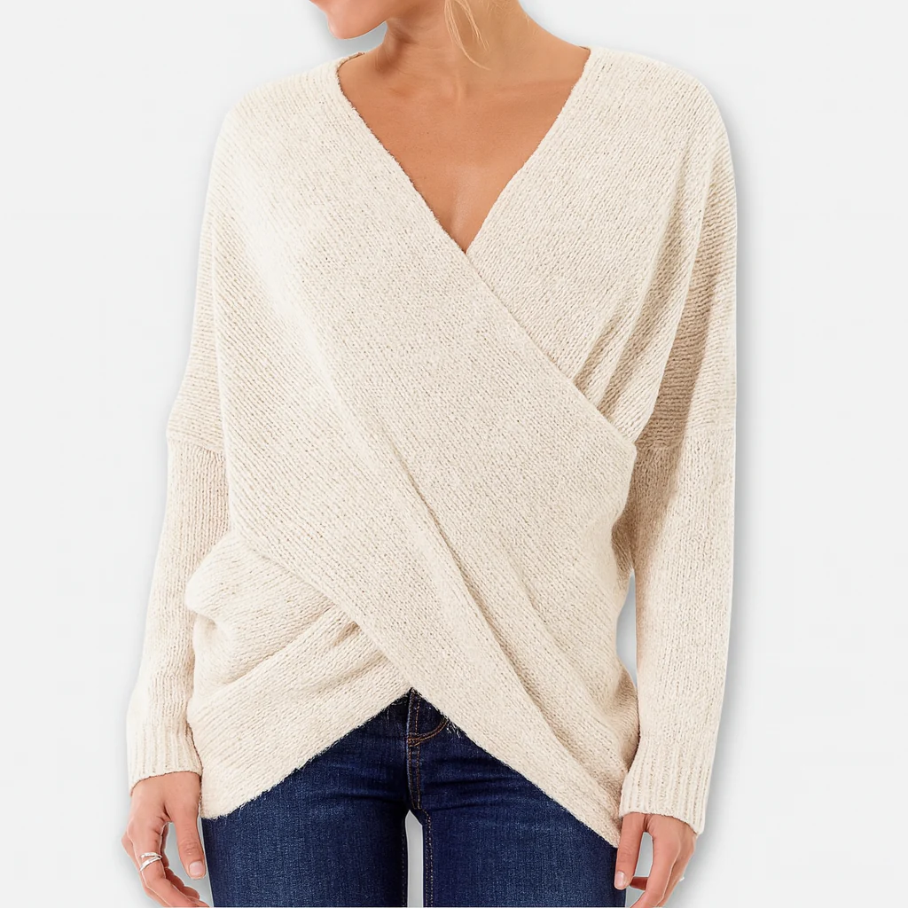Strickpullover im Wickelstil – Eleganter grüner Komfort - Image 3