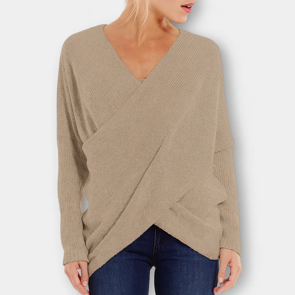 Strickpullover im Wickelstil – Eleganter grüner Komfort - Image 4