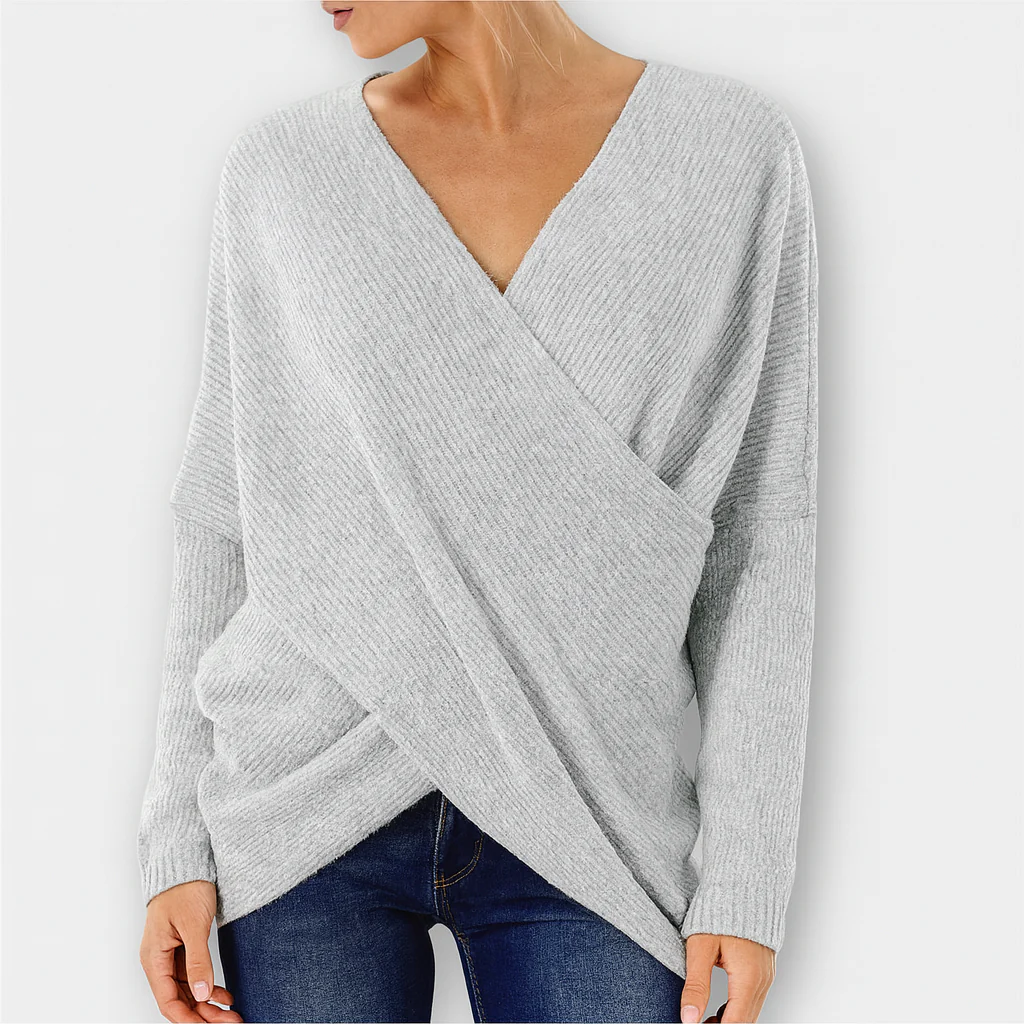 Strickpullover im Wickelstil – Eleganter grüner Komfort - Image 5