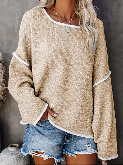 Strickpullover mit übergroßem Rundhalsausschnitt und Kontrastbesatz - Image 10