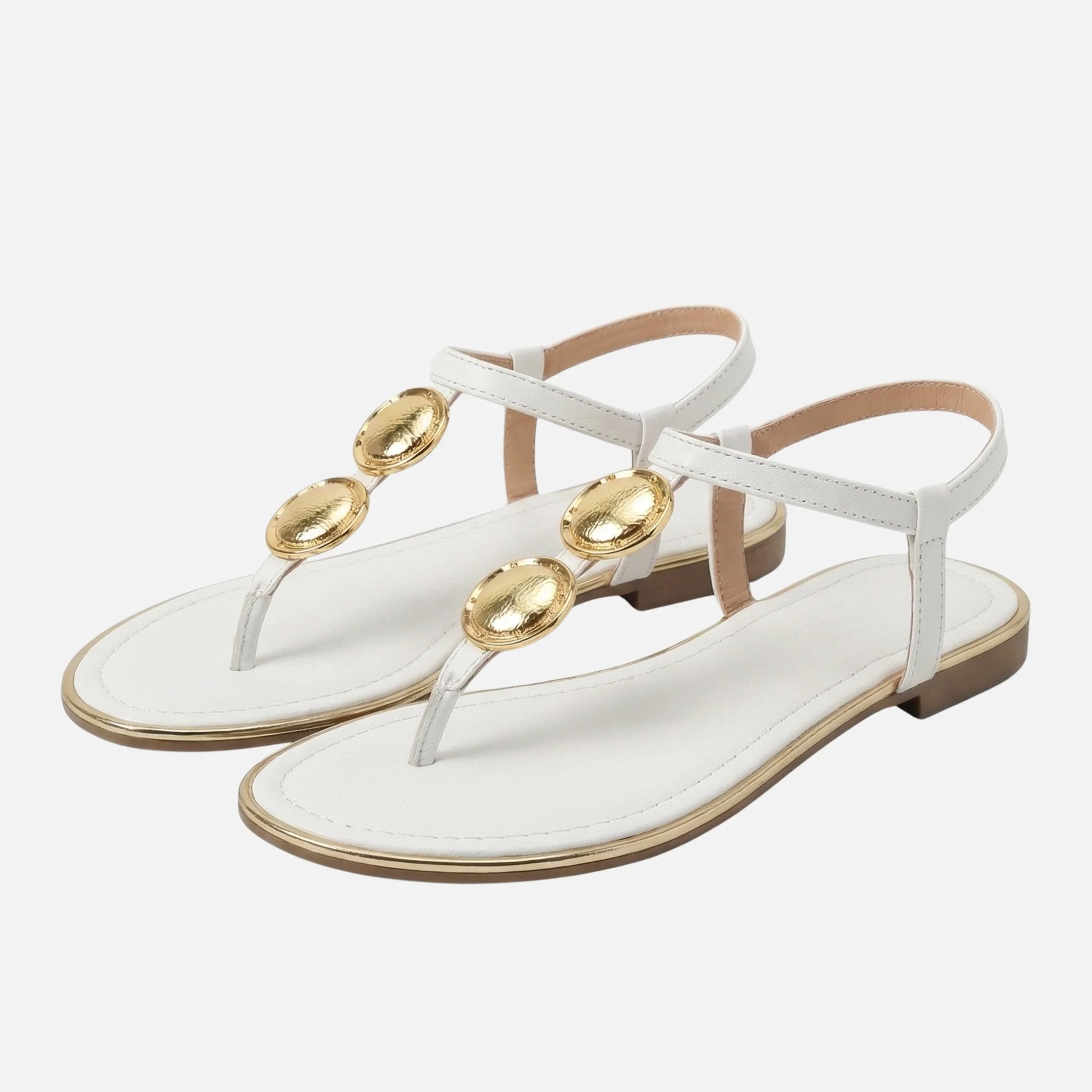 Lena | Damen Strukturierte T-Riemen Sandalen Gold-Details – T-Steg Sandalen Gold - Image 8